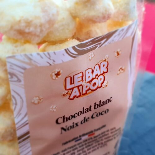 Pop-corn Noix de Coco Enrobé de chocolat blanc et Coco râpé – 100g