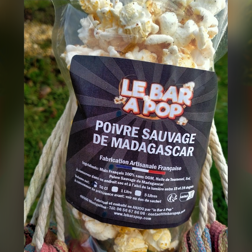 Un Popcorn salé au magnifique et subtil Poivre sauvage de Madagascar, très parfumé et très doux, un véritable plaisir salé.